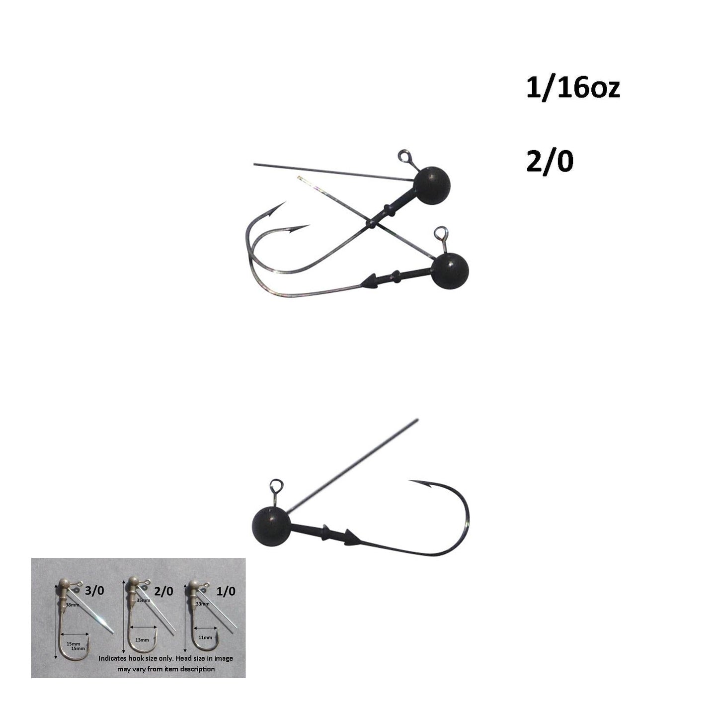 Vike 1/16 oz Weedless Round Jig Head with a Size 2/0 Hook Tungsten, 4 pack-1