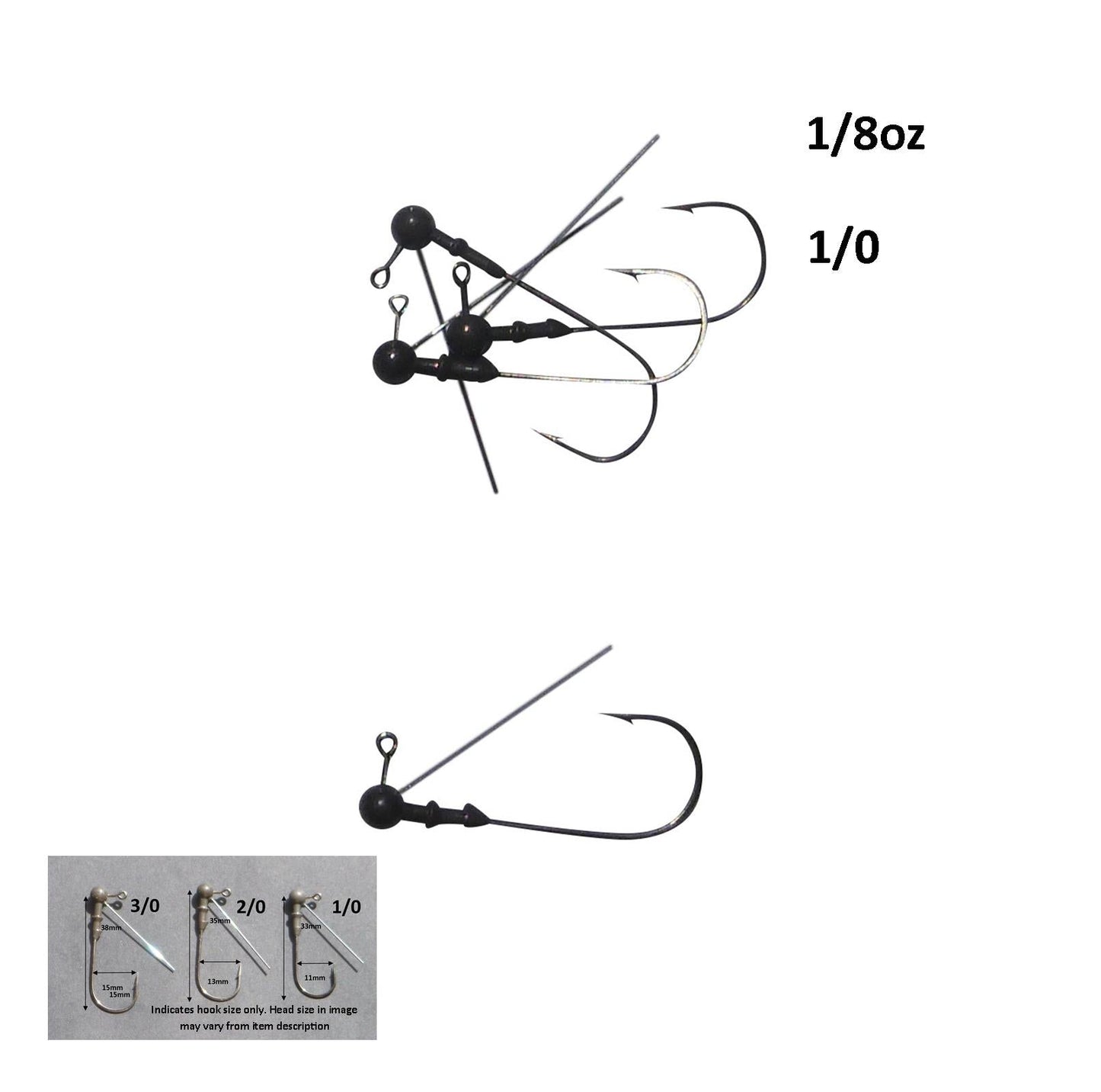 Vike 1/8 oz Weedless Round Jig Head with a Size 1/0 Hook Tungsten, 3 pack-1