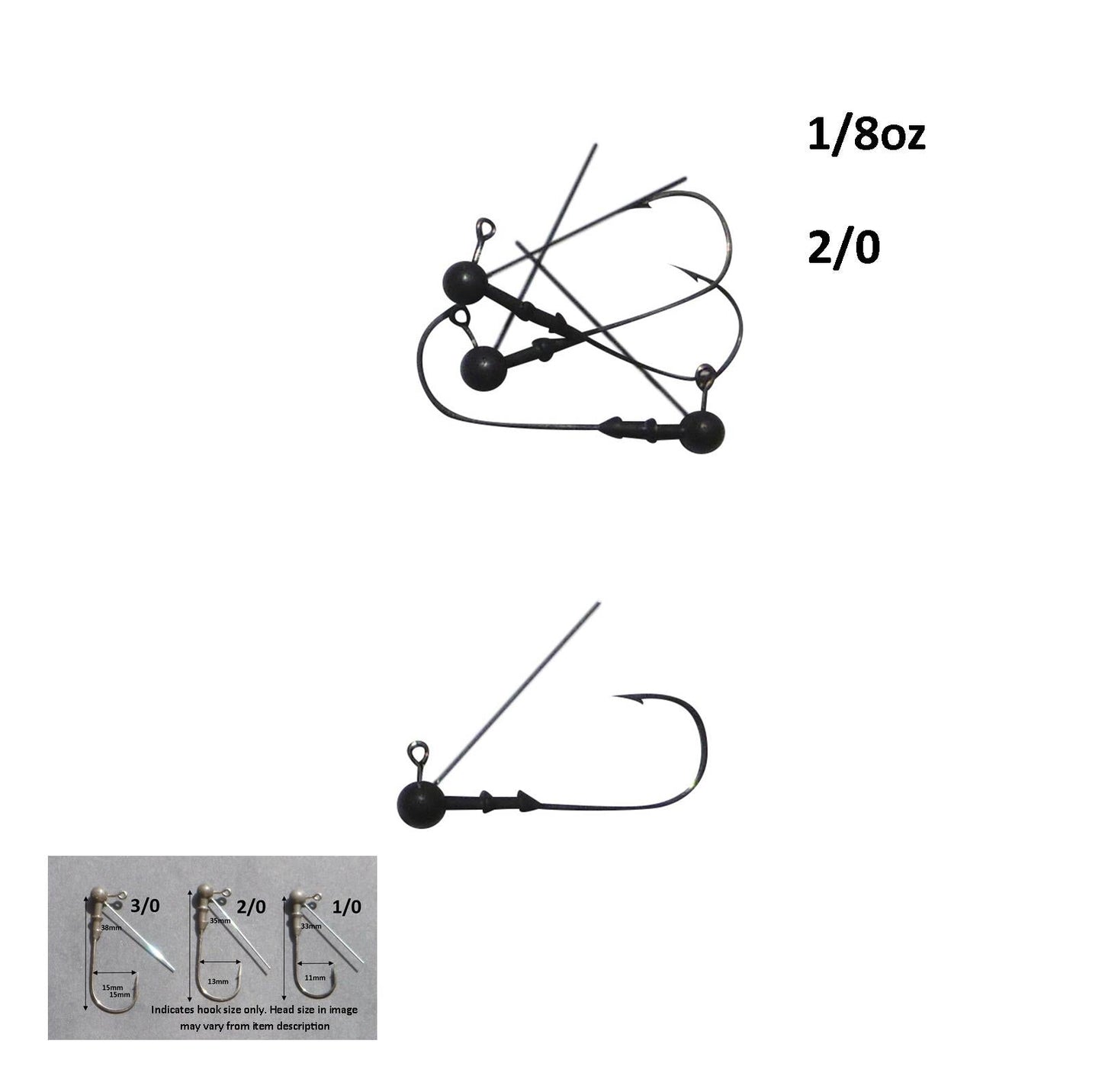 Vike 1/8 oz Weedless Round Jig Head with a Size 2/0 Hook Tungsten, 3 pack-1