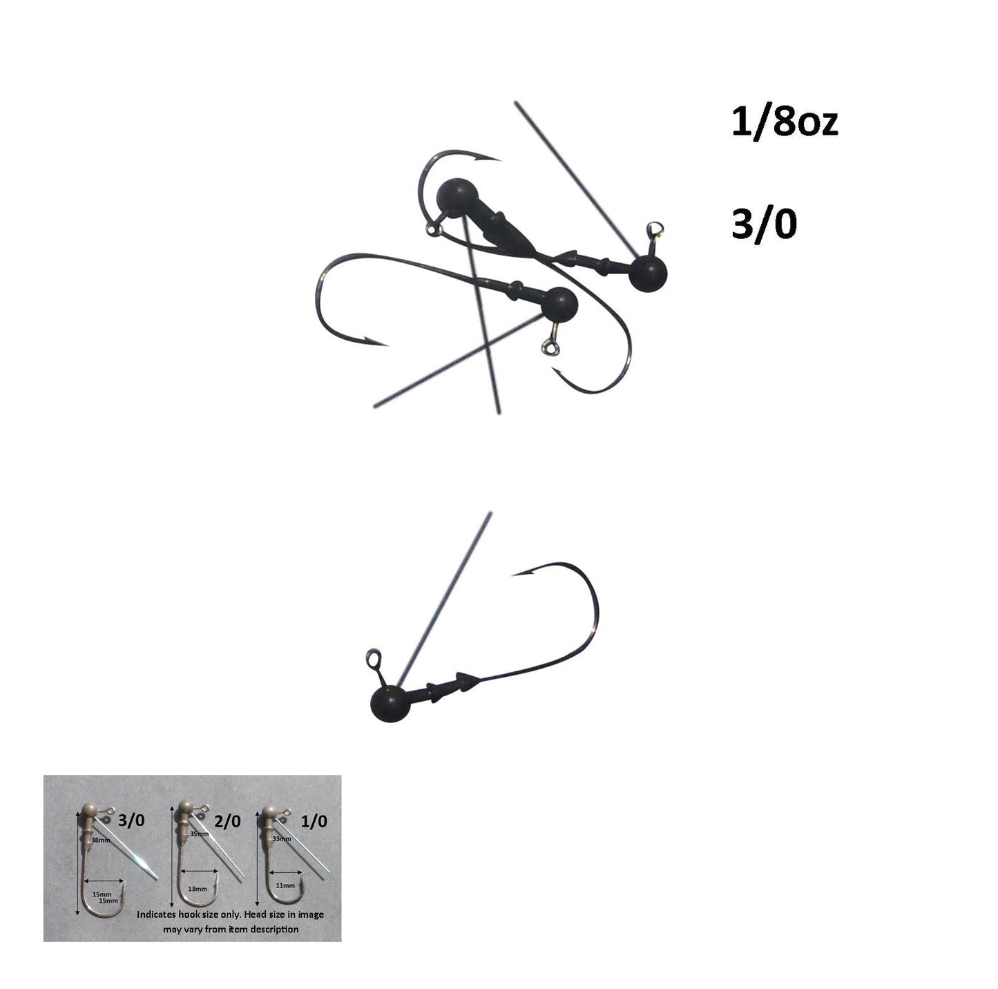 Vike 1/8 oz Weedless Round Jig Head with a Size 3/0 Hook Tungsten, 3 pack-1