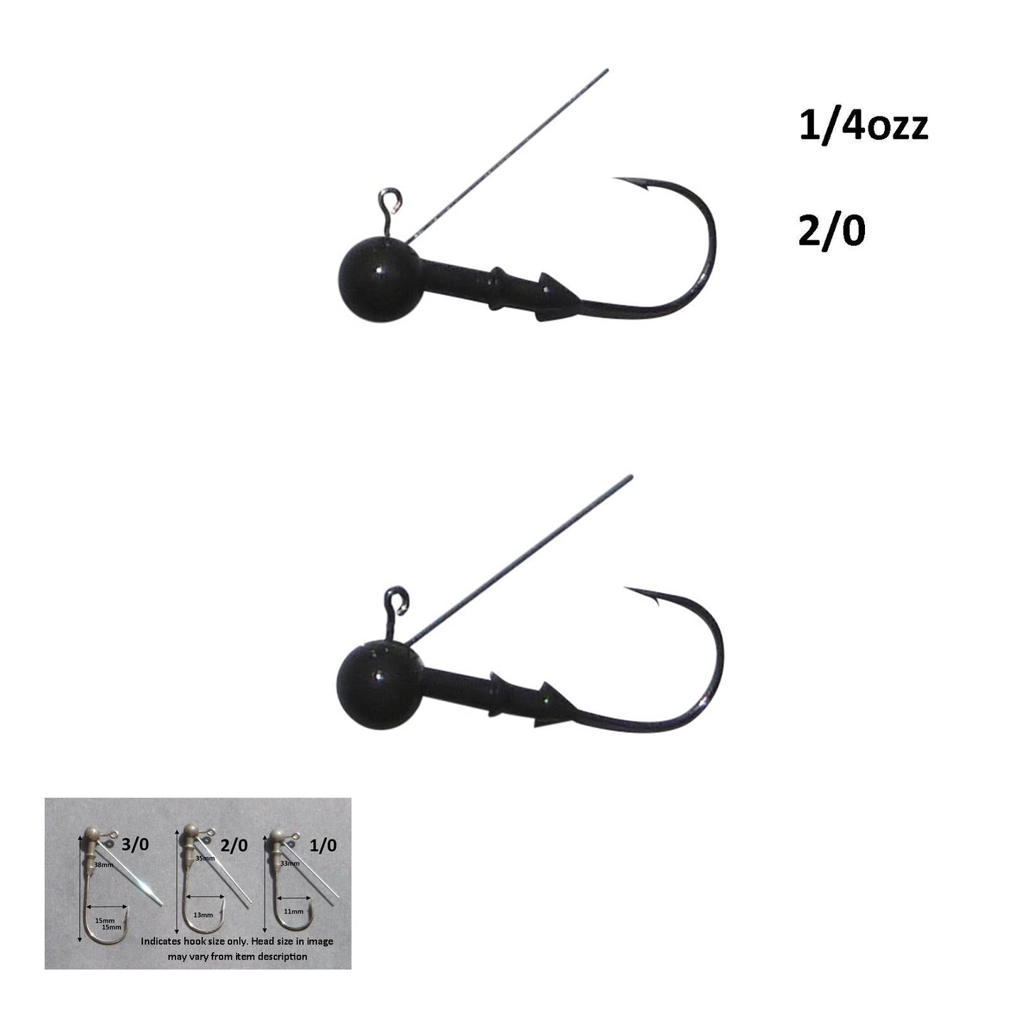 Vike 1/4 oz Weedless Round Jig Head with a Size 2/0 Hook Tungsten, 2 pack-1