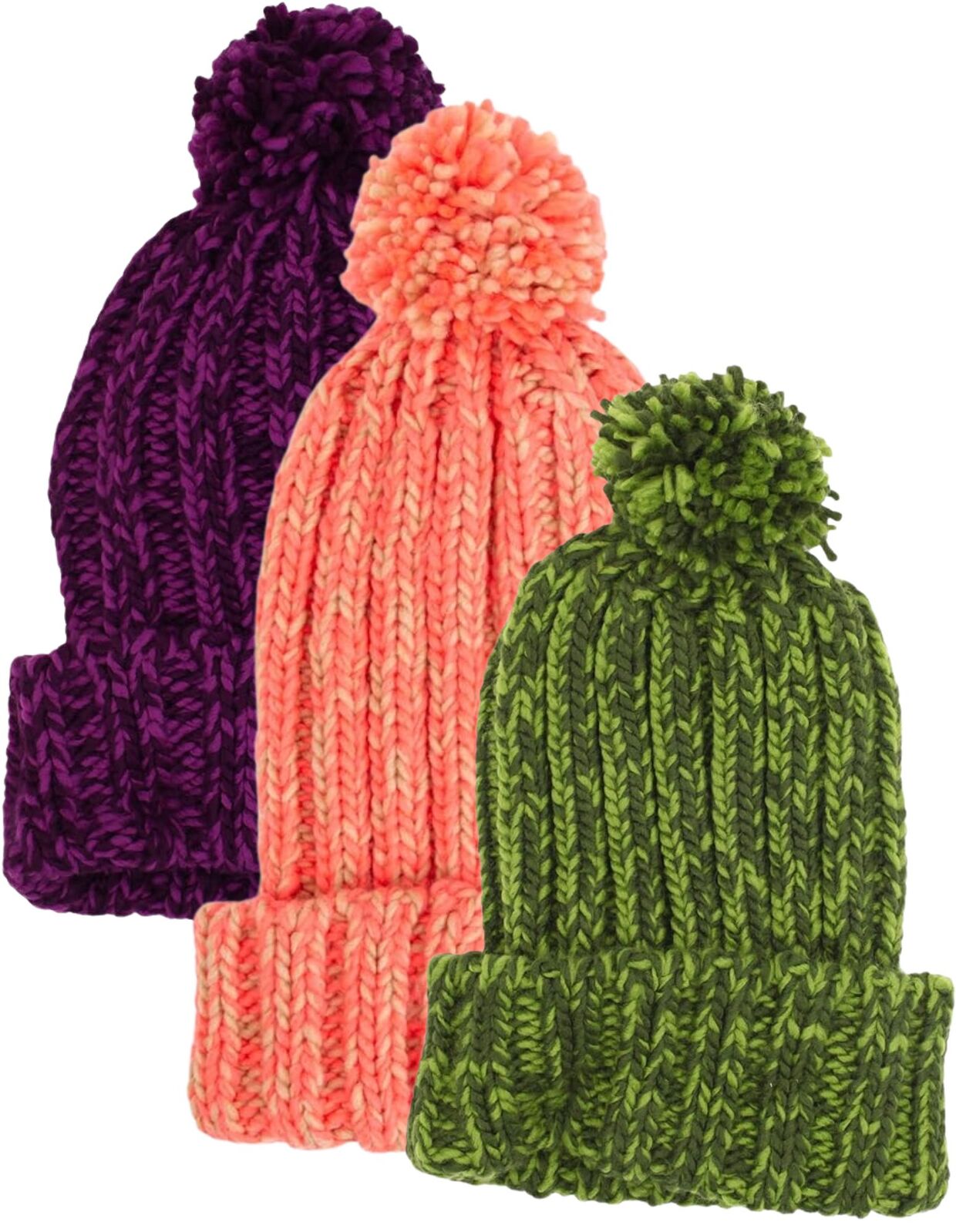 Womens Thick Knit Beanie Winter Fleece Lined Hat Warm Faux Fur Pom Pom Ski-0