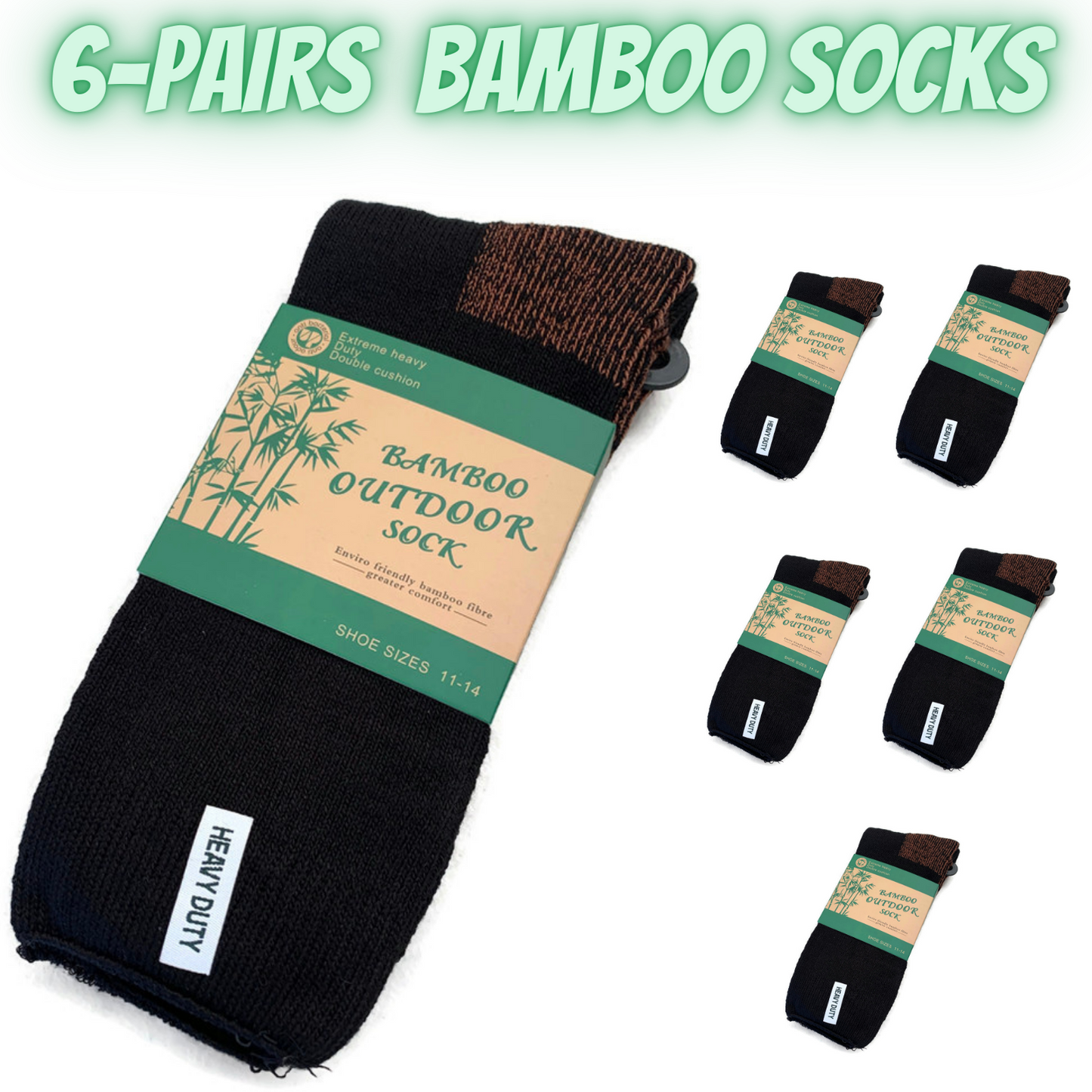 6 Pairs BAMBOO OUTDOOR SOCKS Mens Heavy Duty Thick Work Socks Cushion-1