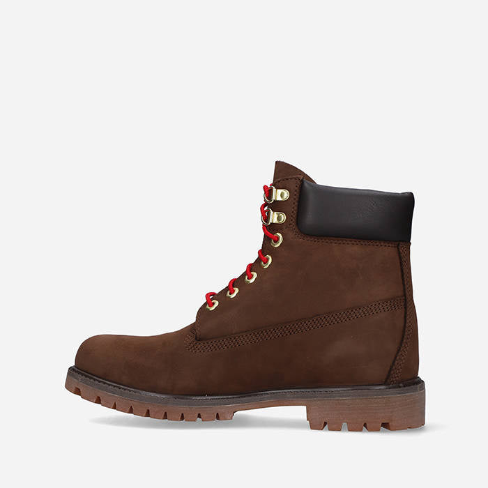Timberland Womens 6 Inches Premium Waterproof Boot - Dark Brown with Red-4