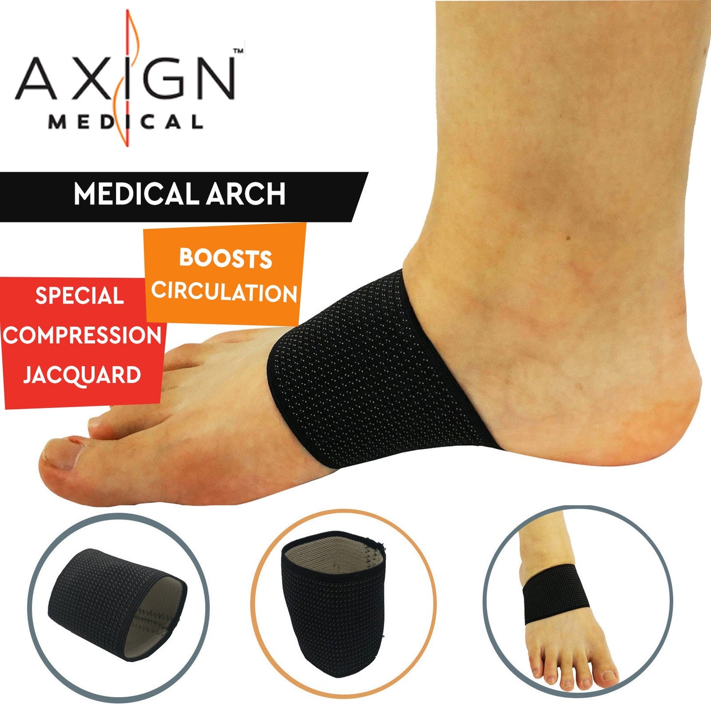 1 Pair AXIGN Medical Arch Compression Foot Band - Black-1