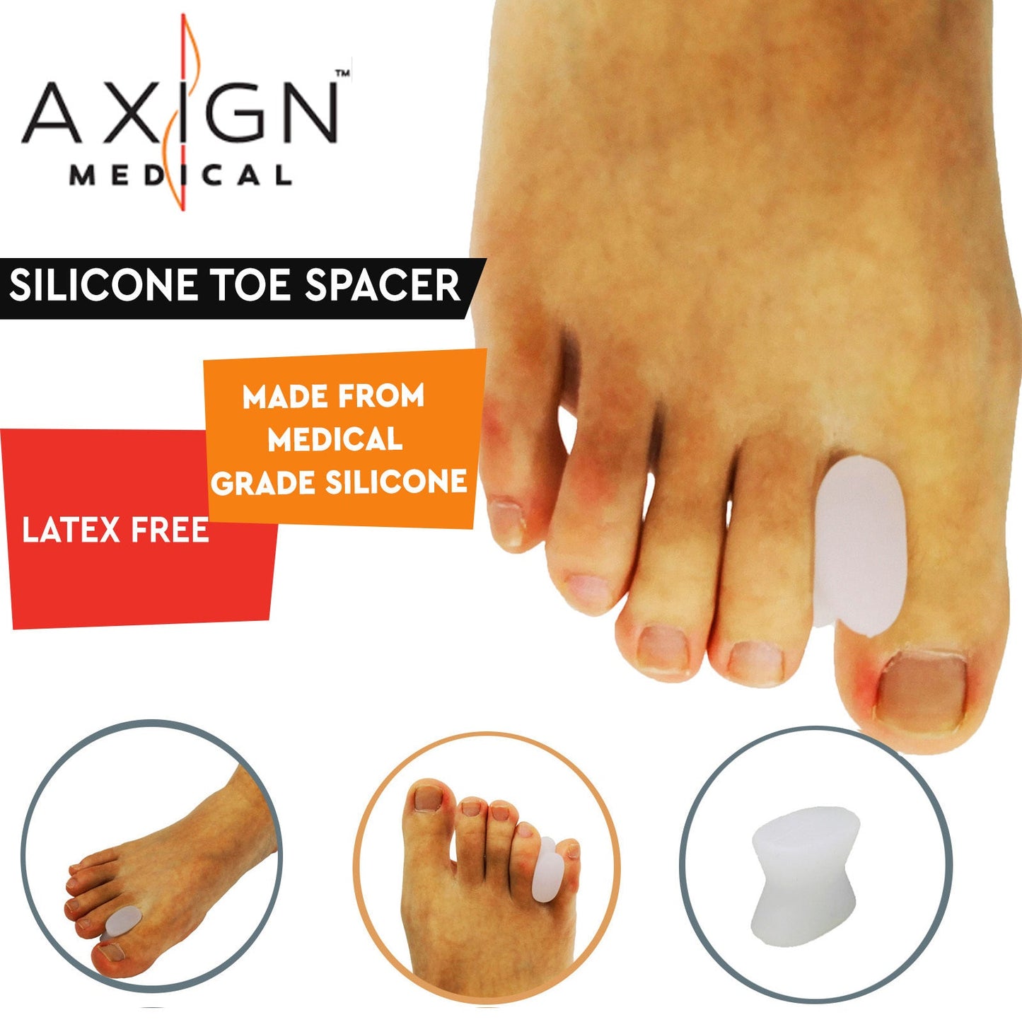 1 Pair Axign Medical Silicone Toe Spacer Straightener Foot Bunion Pain Relief-1
