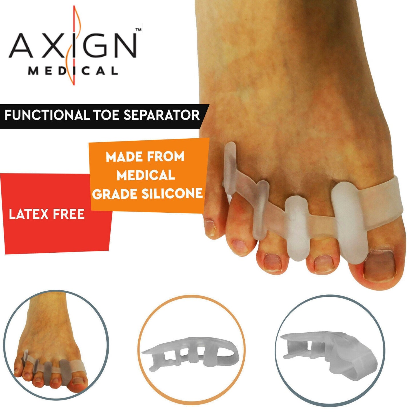 1 Pair Axign Medical Silicone Gel Functional Toe Separator Bunion Protector Pain-2