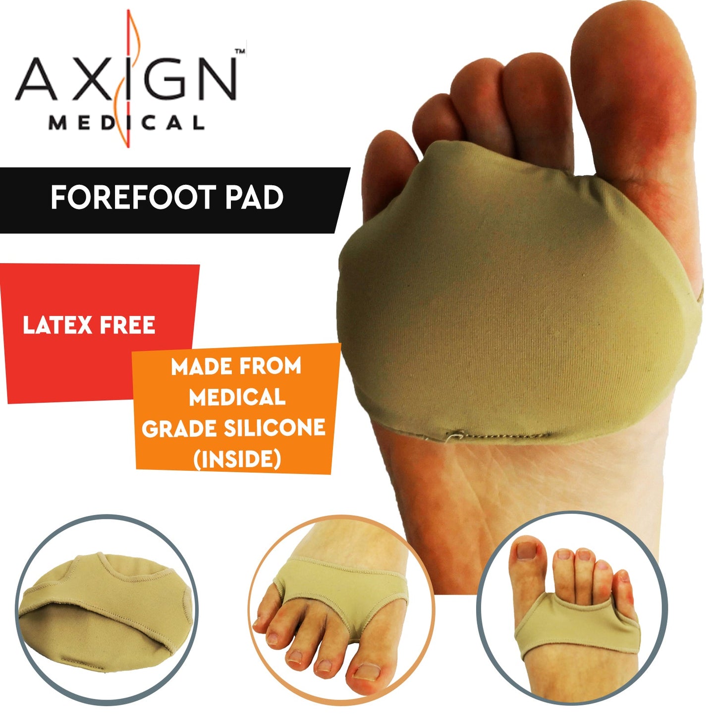 1 Pair AXIGN Medical Forefoot Pad Arch Support Cushion Insoles Cushioning Metatarsal-1