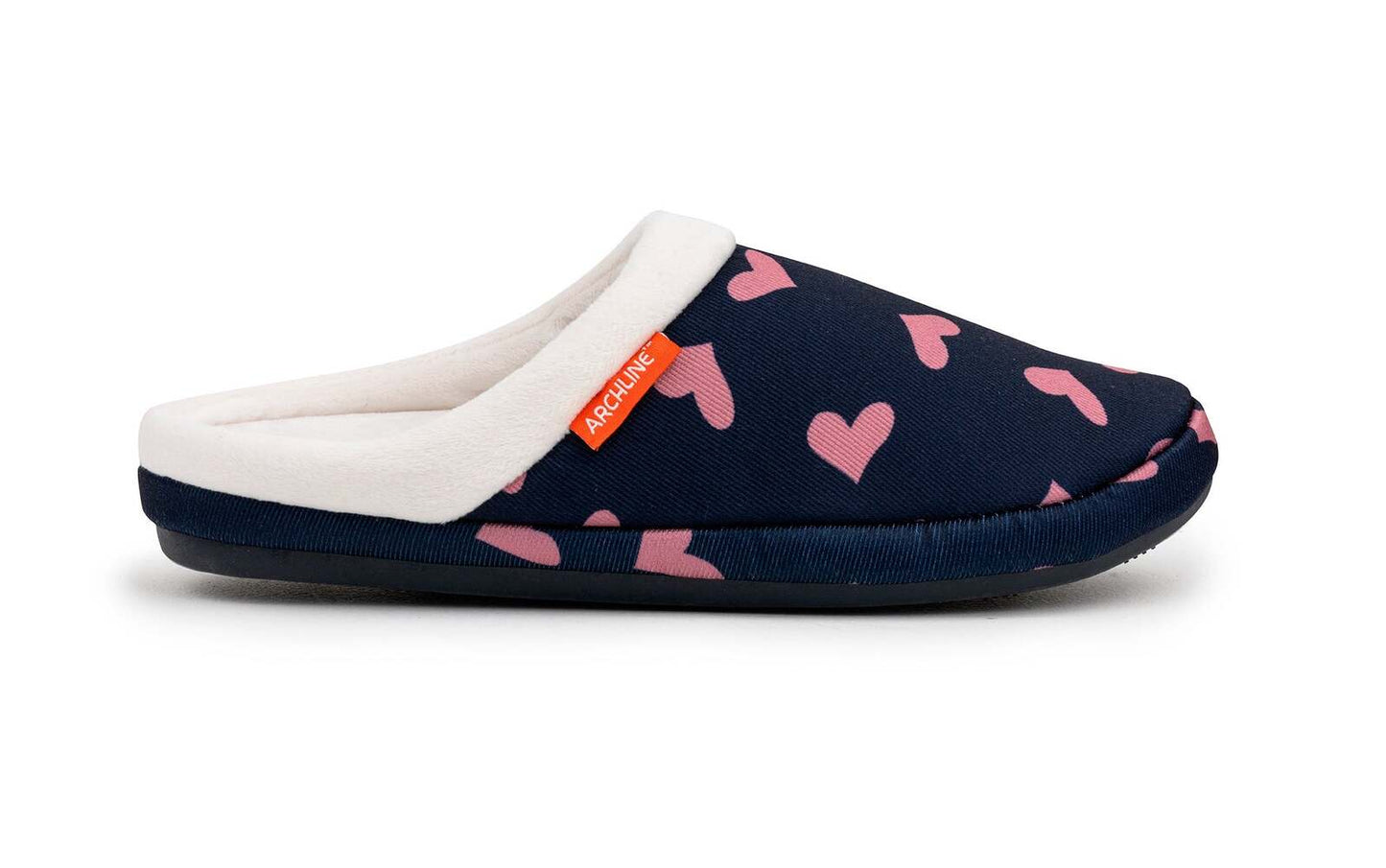ARCHLINE Orthotic Slippers Slip On Scuffs Pain Relief Moccasins - Navy with Hearts-4
