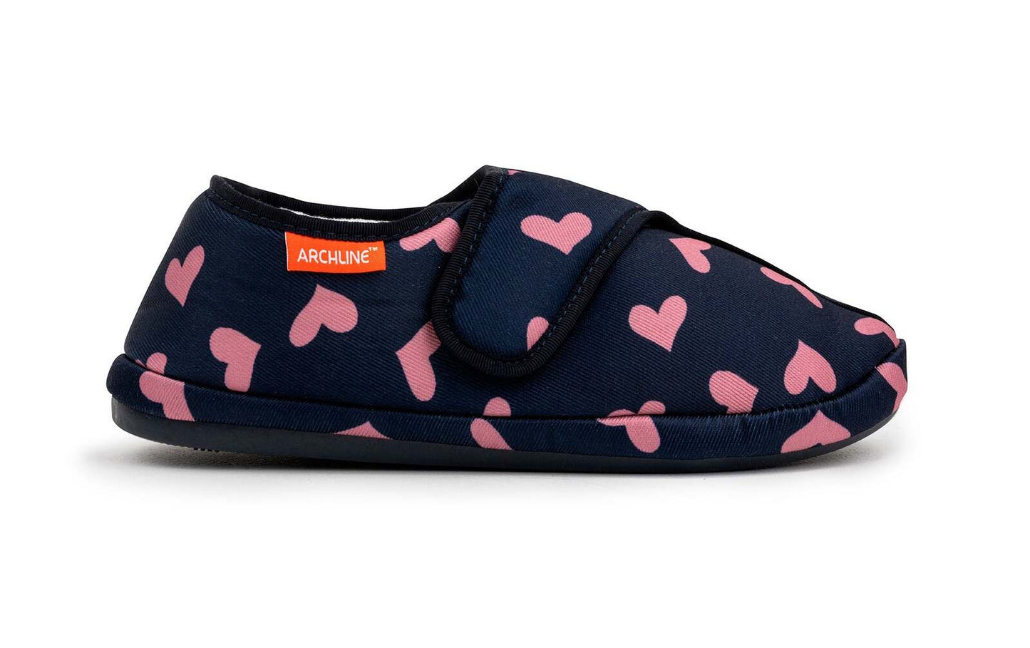ARCHLINE Orthotic Plus Slippers Closed Scuffs Pain Relief Moccasins - Navy Hearts-4
