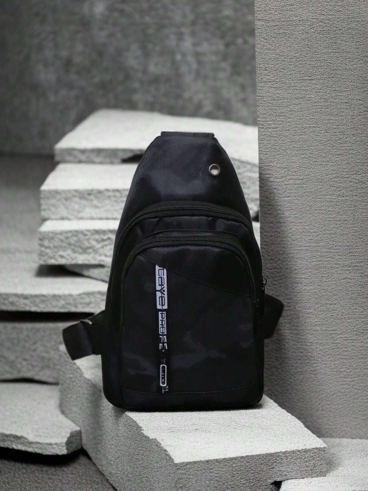 Mens Crossbody Sling Casual Chest Bag in Black-4