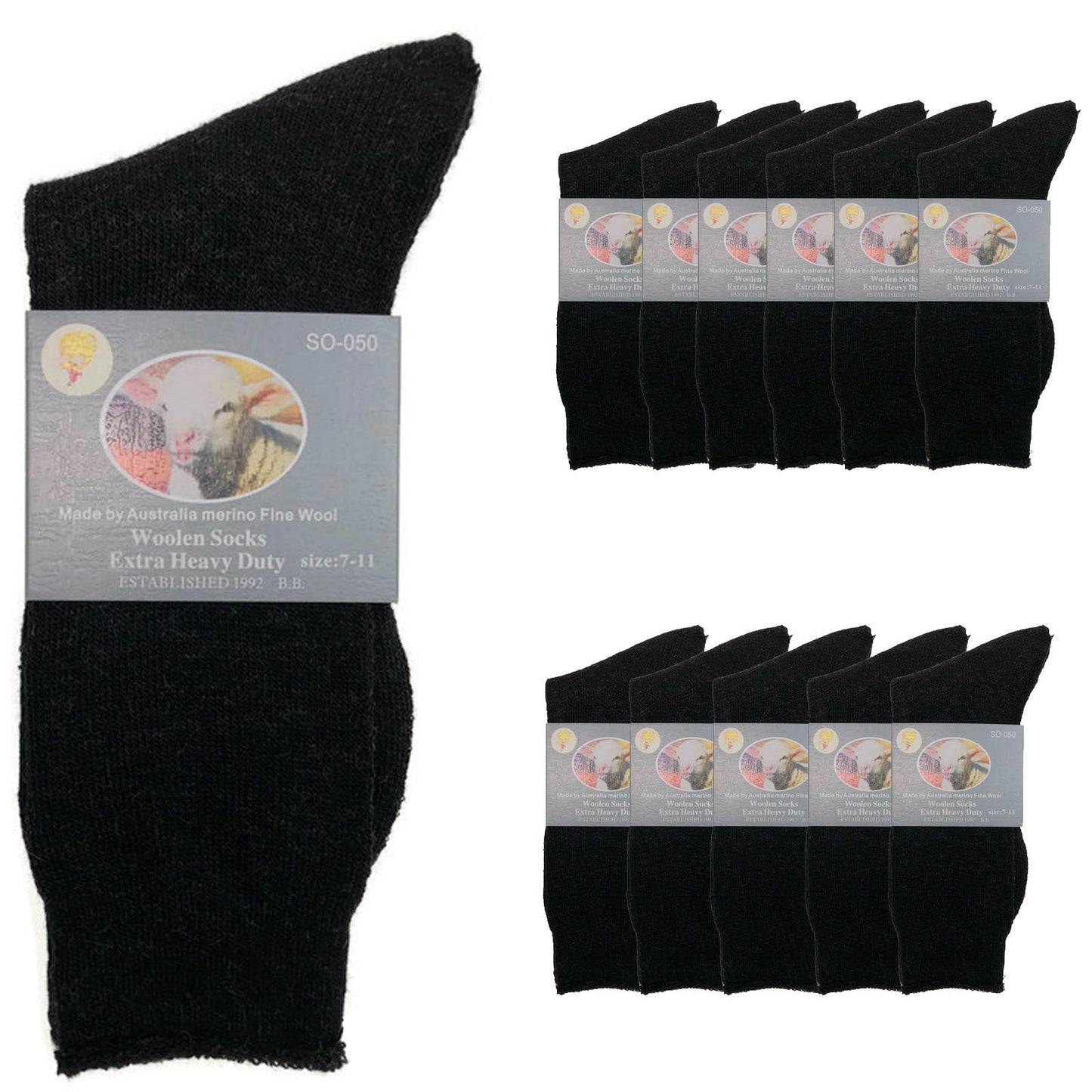 12 Pairs Merino Wool Blend Woolen Work Socks Hiking Heavy Duty Warm Thermal BULK-9