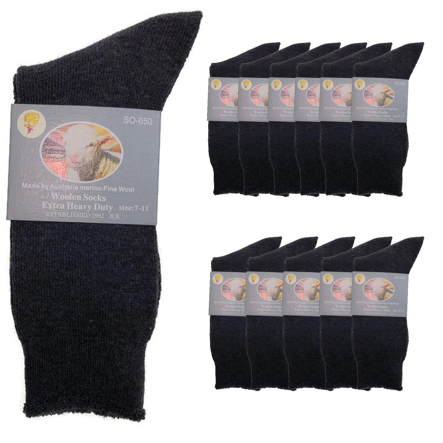 12 Pairs Merino Wool Blend Woolen Work Socks Hiking Heavy Duty Warm Thermal BULK-5