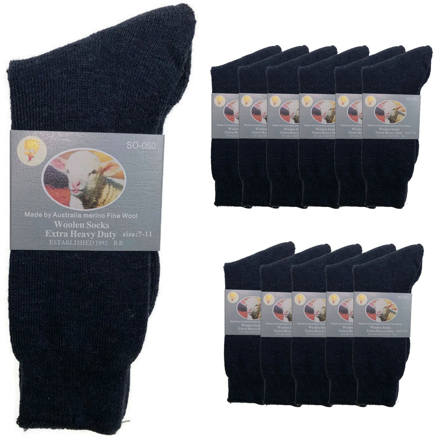 12 Pairs Merino Wool Blend Woolen Work Socks Hiking Heavy Duty Warm Thermal BULK-7
