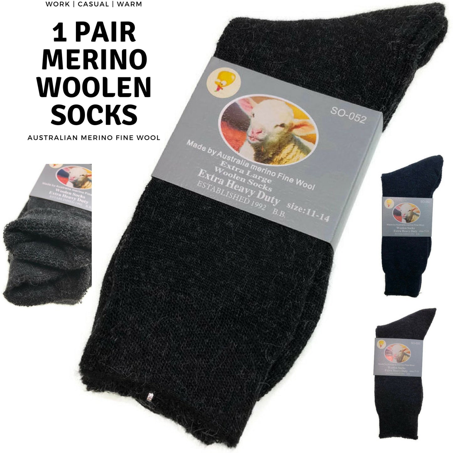 1 Pair Merino Wool Blend Woolen Work Socks Hiking Heavy Duty Warm Winter Thermal-1