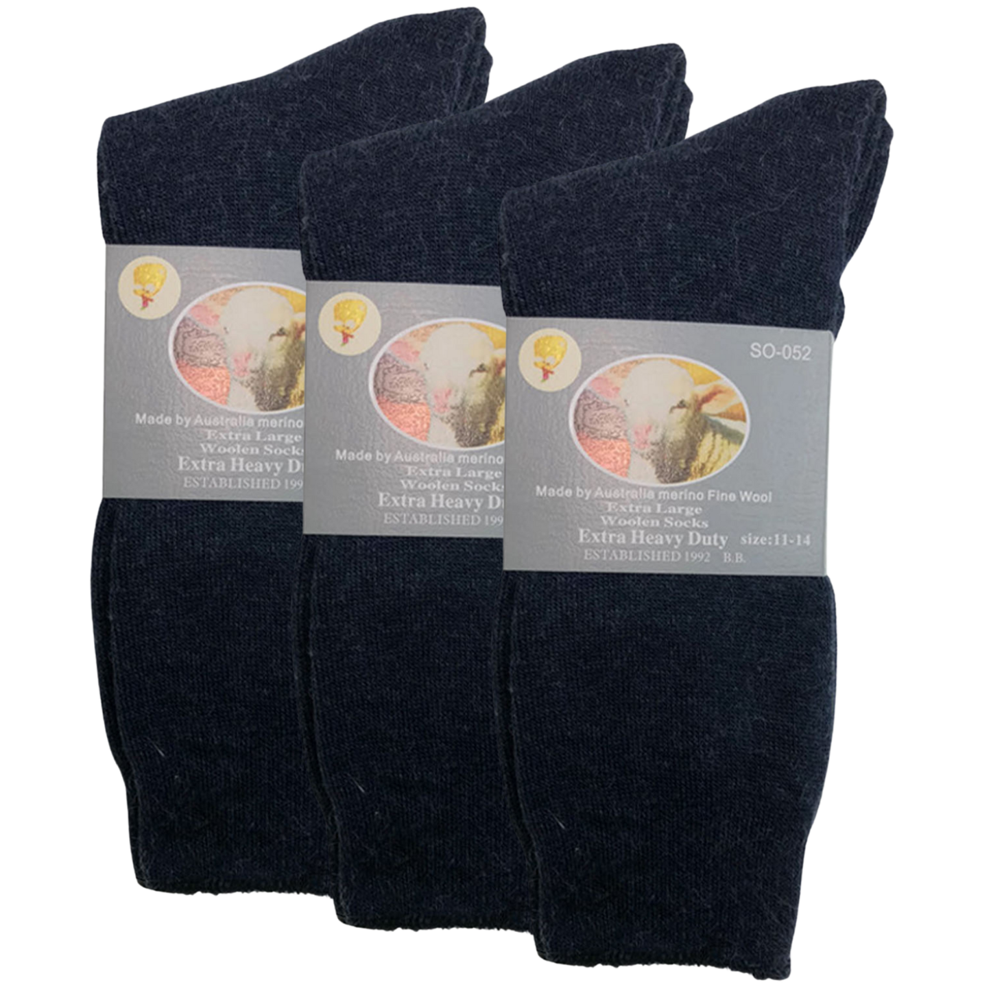 3 Pairs Merino Wool Blend Woolen Work Socks Hiking Heavy Duty Warm Thermal-8