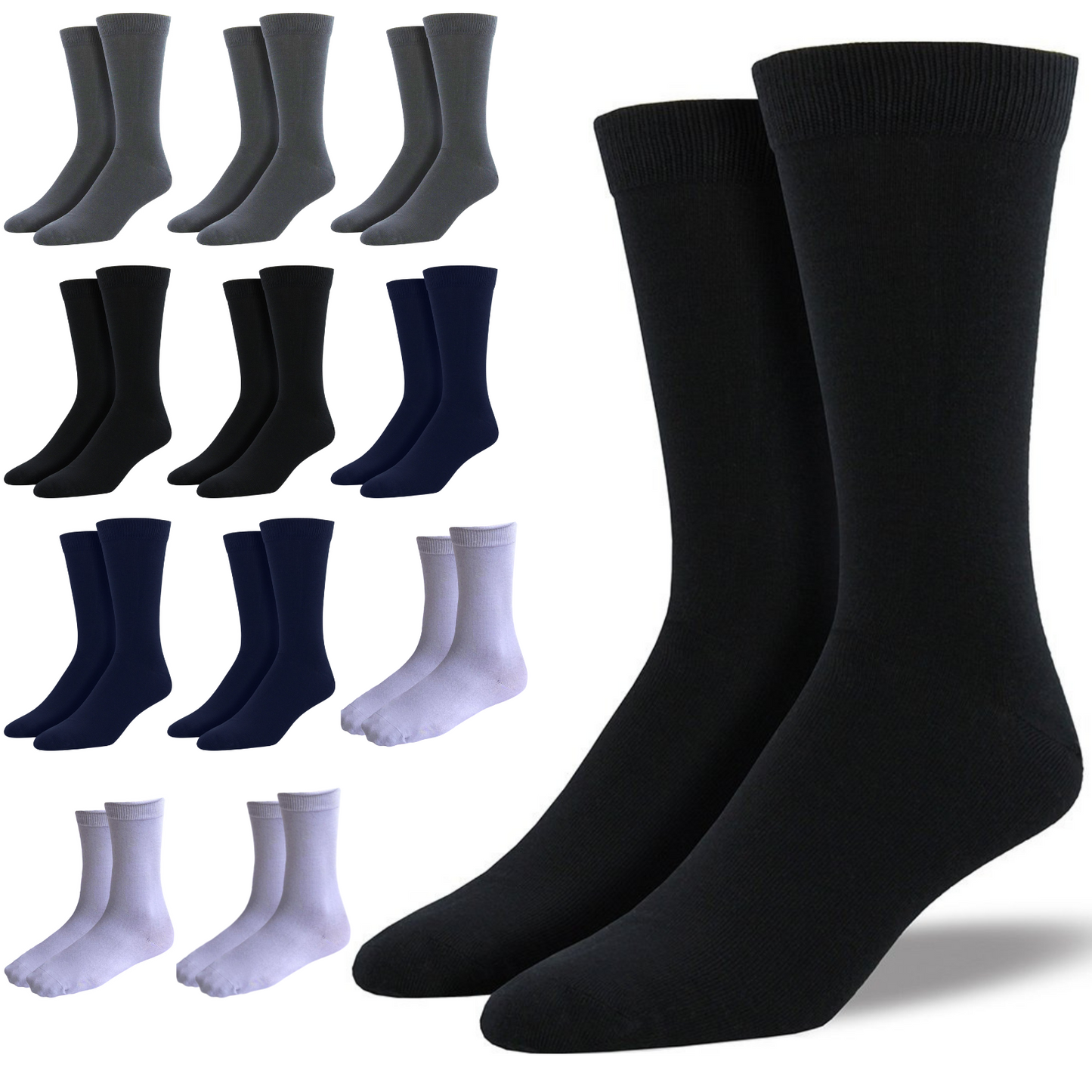 12 Pairs Bamboo Derived Loose Top Socks Diabetic Comfort Circulation - Assorted