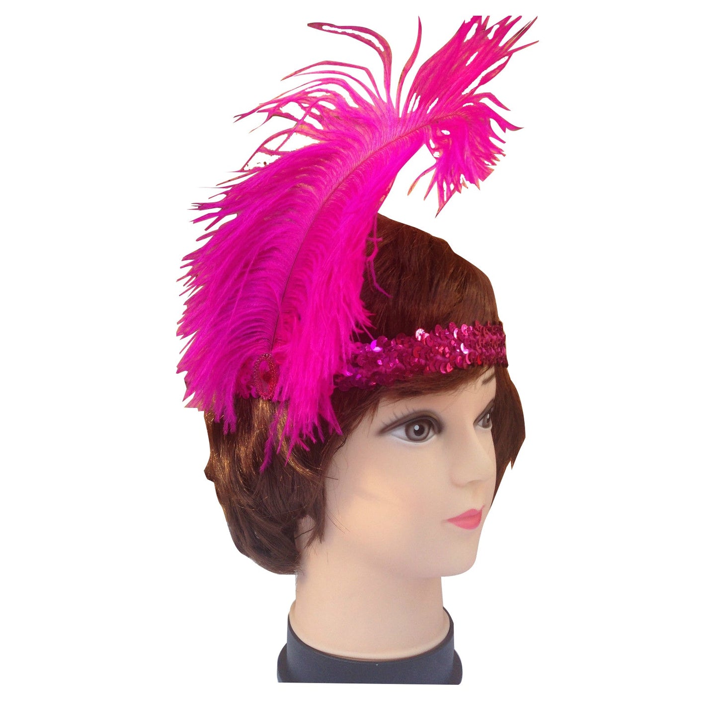 12x 1920s FLAPPER HEADBAND Headpiece Feather Sequin Charleston Gatsby Party BULK - Hot Pink-2