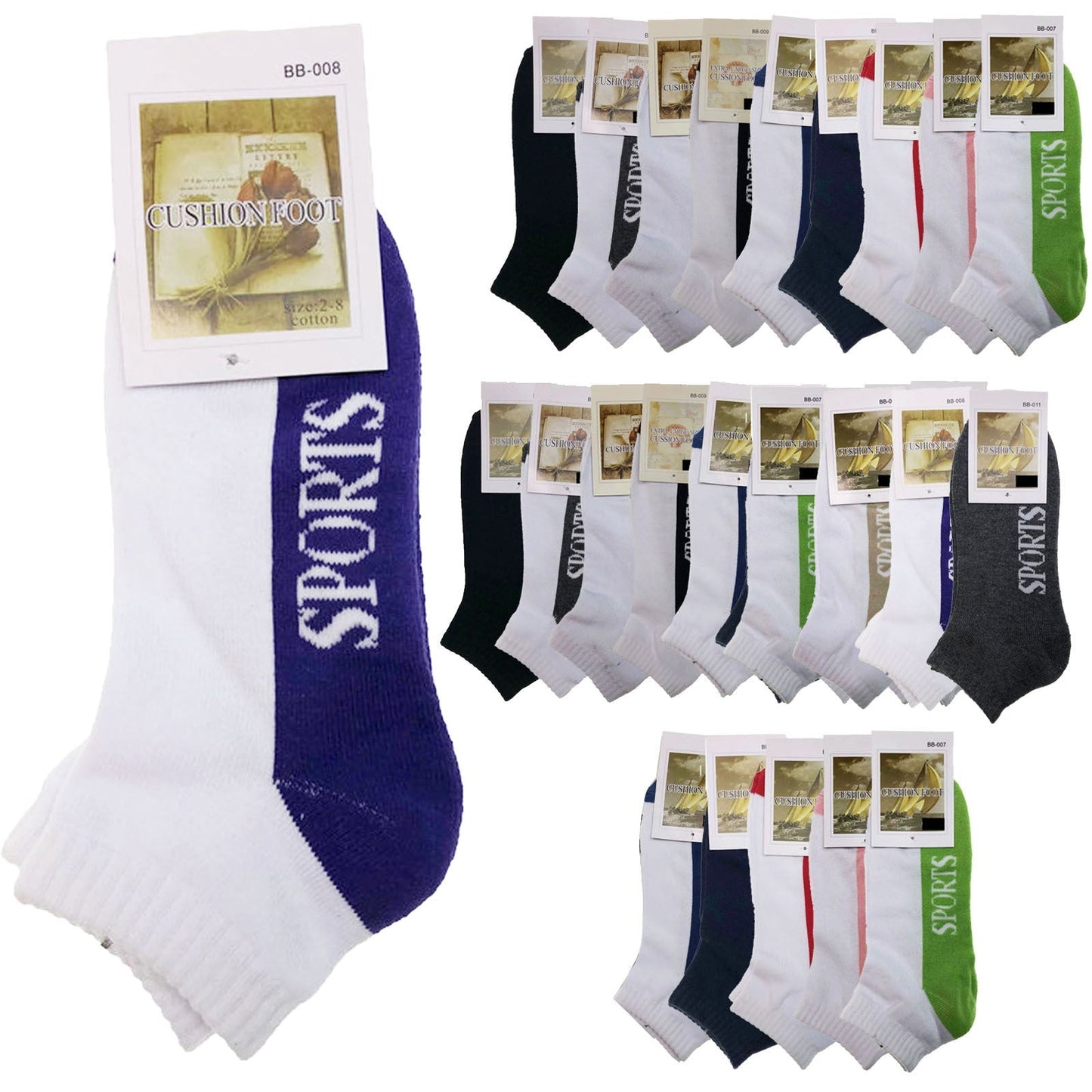 24x COTTON ANKLE SOCKS Sport Cushion Foot Low Cut Running - Assorted Colours Bulk-7