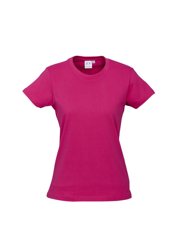 5x Womens 100% Cotton T-Shirt Plain Basic Tee Casual Top in Magenta Pink