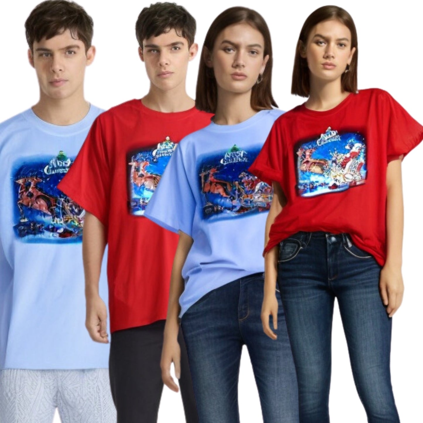 100% Cotton Adult Christmas T Shirt Xmas Top Santa Red White Party Costume-0