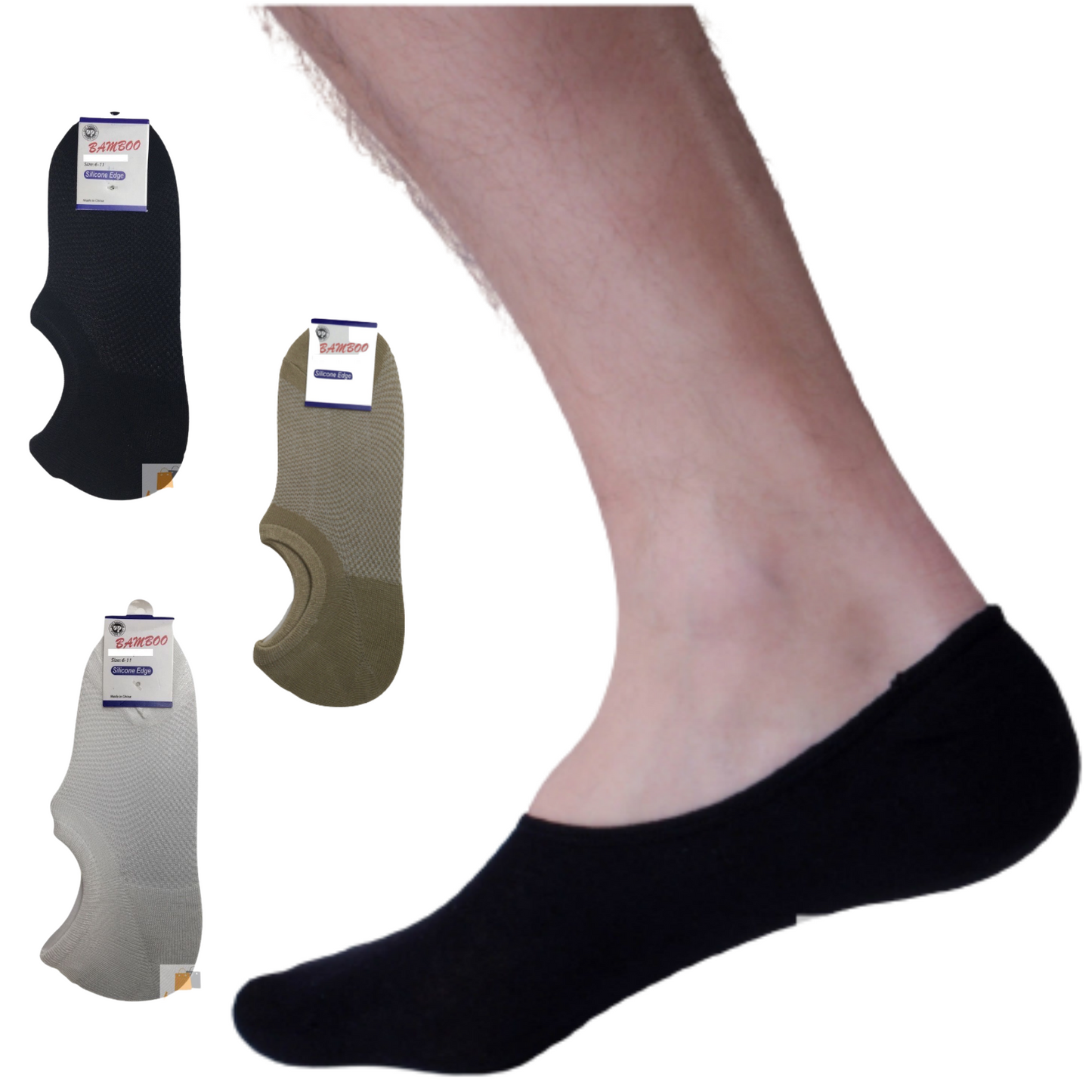 1 Pair NO SHOW BAMBOO SOCKS Non Slip Heel Grip Low Cut Invisible Footlet-0