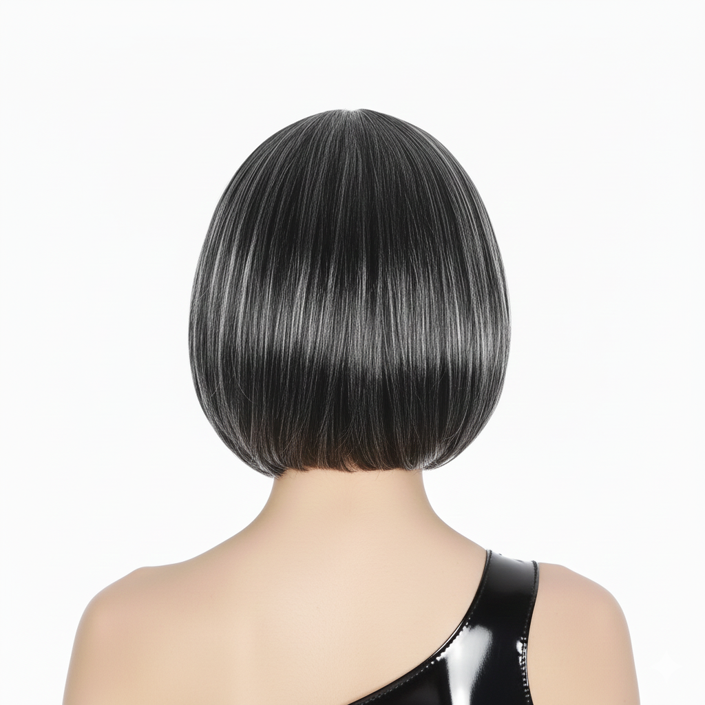 Bob Wig Costume Short Straight Fringe Cosplay Party Full Hair Womens Fancy Dress - Grey