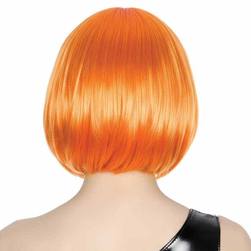 Bob Wig Costume Short Straight Fringe Cosplay Party Full Hair Womens Fancy Dress - Orange