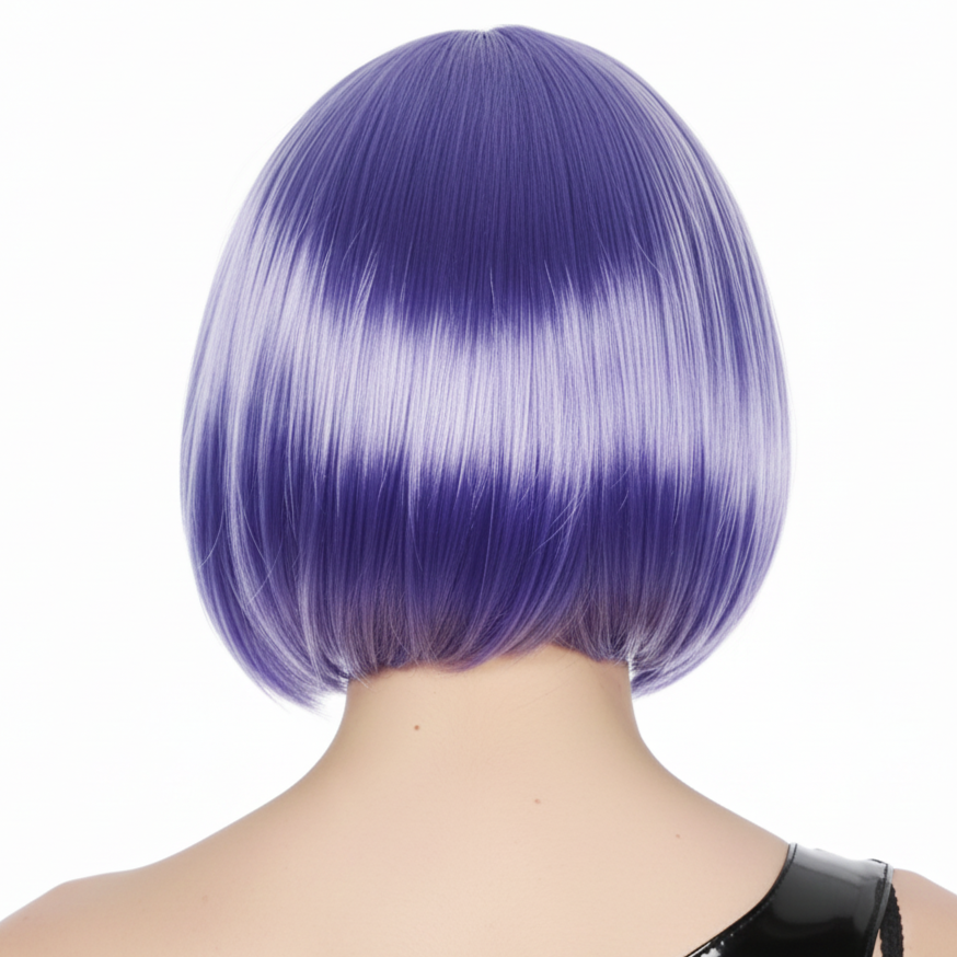 Bob Wig Costume Short Straight Fringe Cosplay Party Full Hair Womens Fancy Dress - Purple