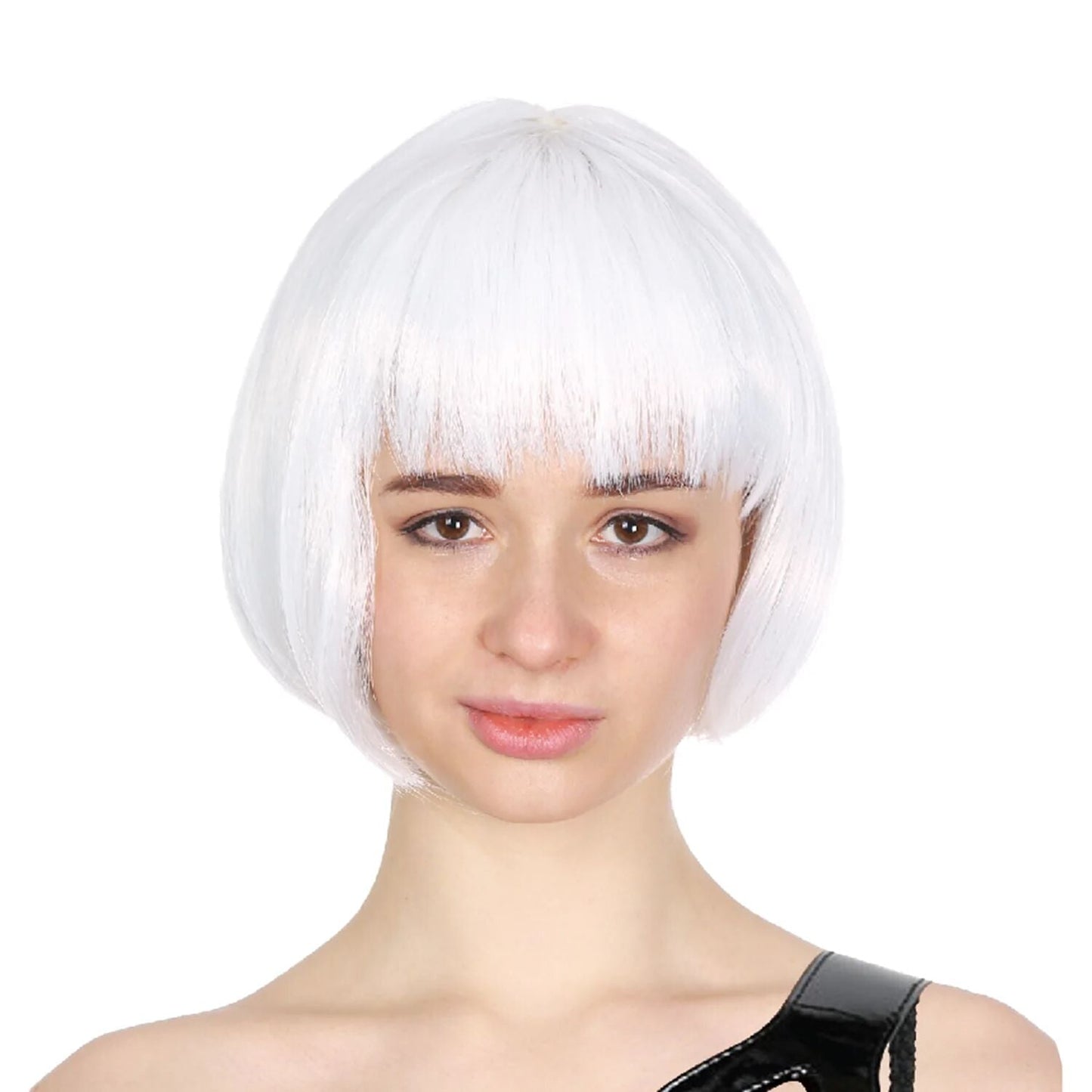 Bob Wig Costume Short Straight Fringe Cosplay Party Full Hair Womens Fancy Dress - White-1