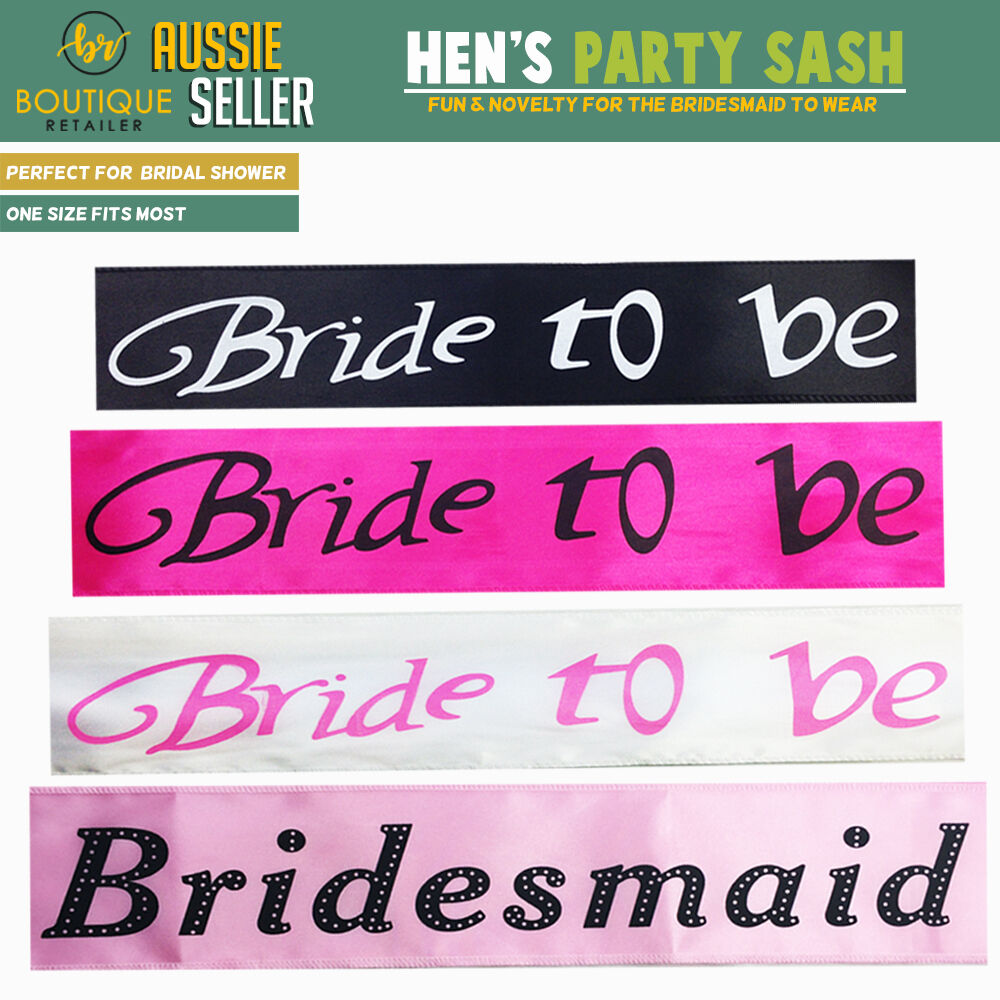 Hens Night Satin Sash Bridal Party Girls Wedding Bridesmaid Accessory - Black