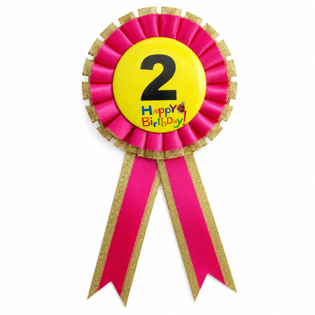 Kids Birthday Badge Rosette with Ribbon Party Favour Fancy Dress - Age 2 Pink