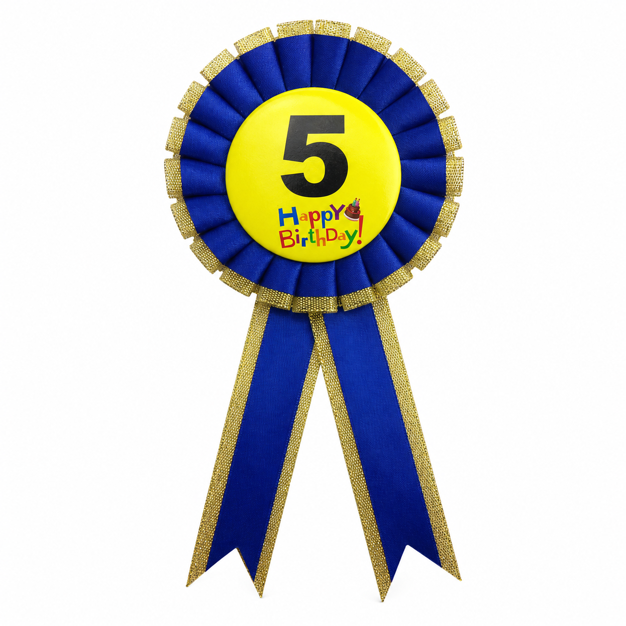 Kids Birthday Badge Rosette with Ribbon Party Favour Fancy Dress - Age 5 Blue