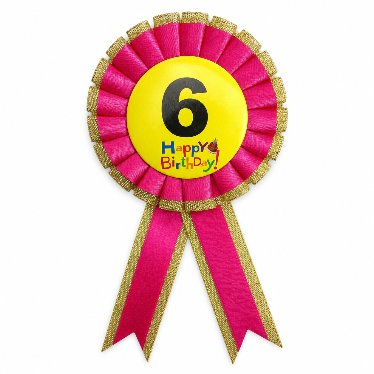 Kids Birthday Badge Rosette with Ribbon Party Favour Fancy Dress - Age 6 Pink