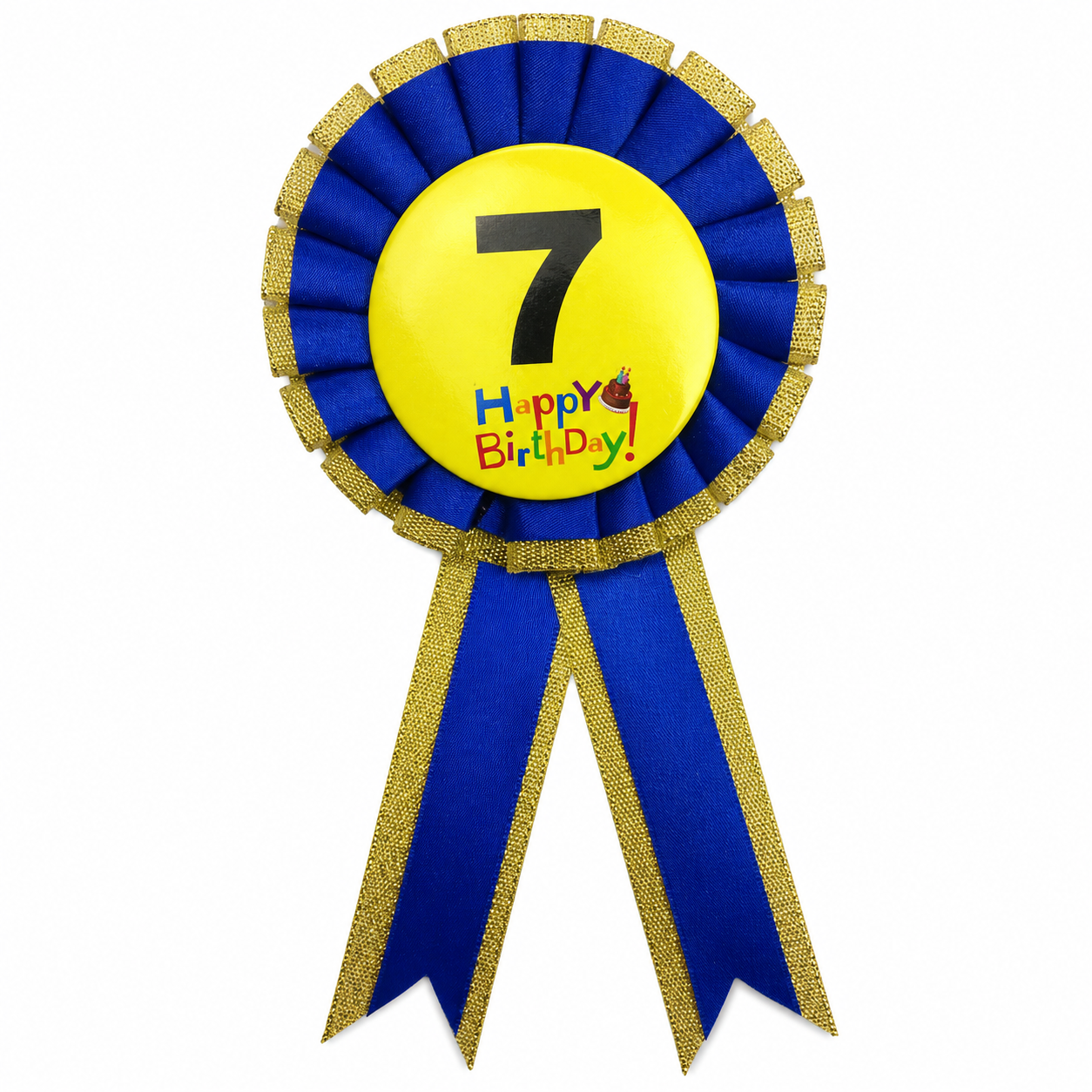 Kids Birthday Badge Rosette with Ribbon Party Favour Fancy Dress - Age 7 Blue