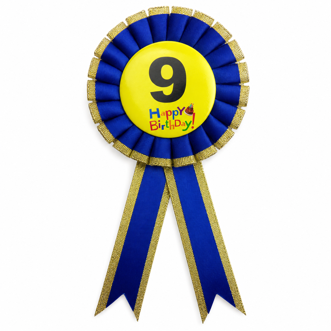 Kids Birthday Badge Rosette with Ribbon Party Favour Fancy Dress - Age 9 Blue