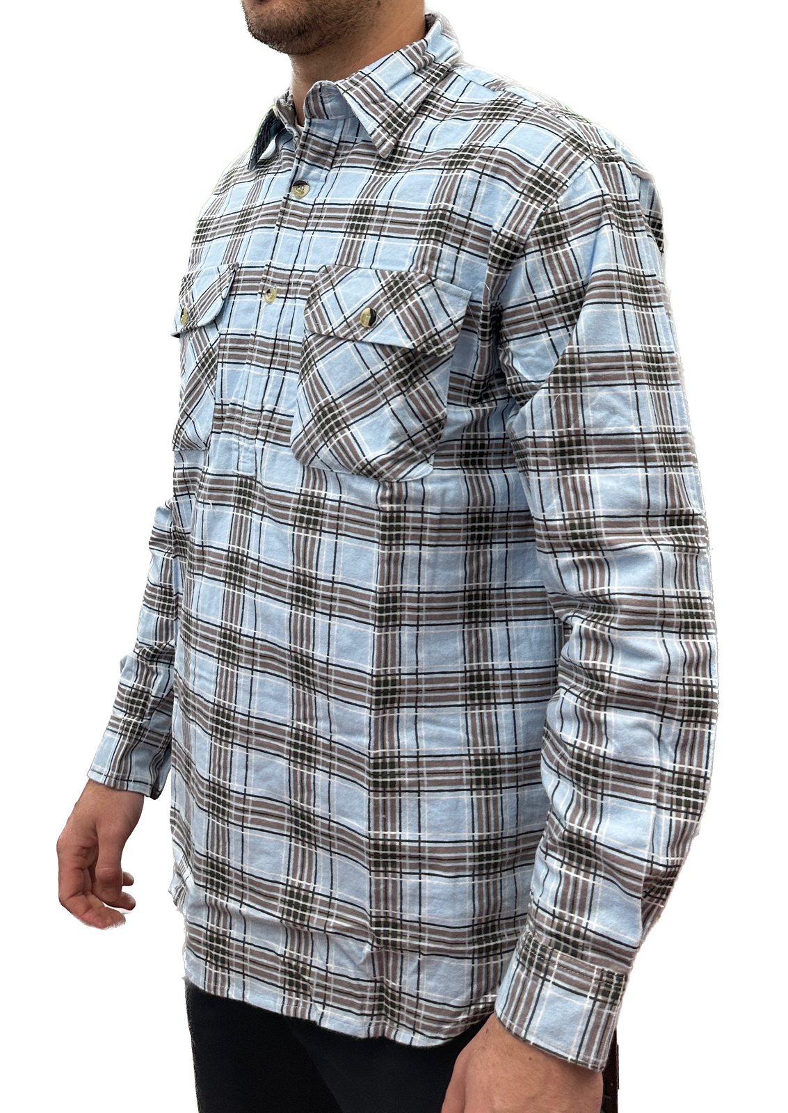 Mens Flannelette Long Sleeve Pullover Shirt 100% Cotton Flannel - Half Placket-7