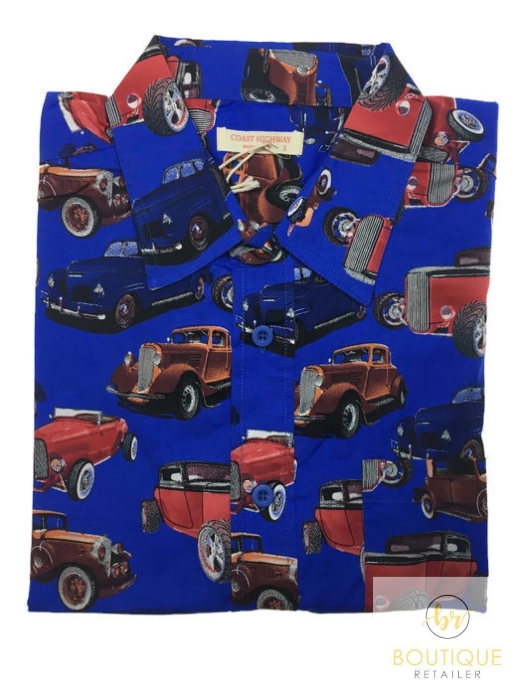Mens Oahu Hawaiian Party Shirt Button Hippie Tops Short Sleeve Beach Holiday - Vintage Car