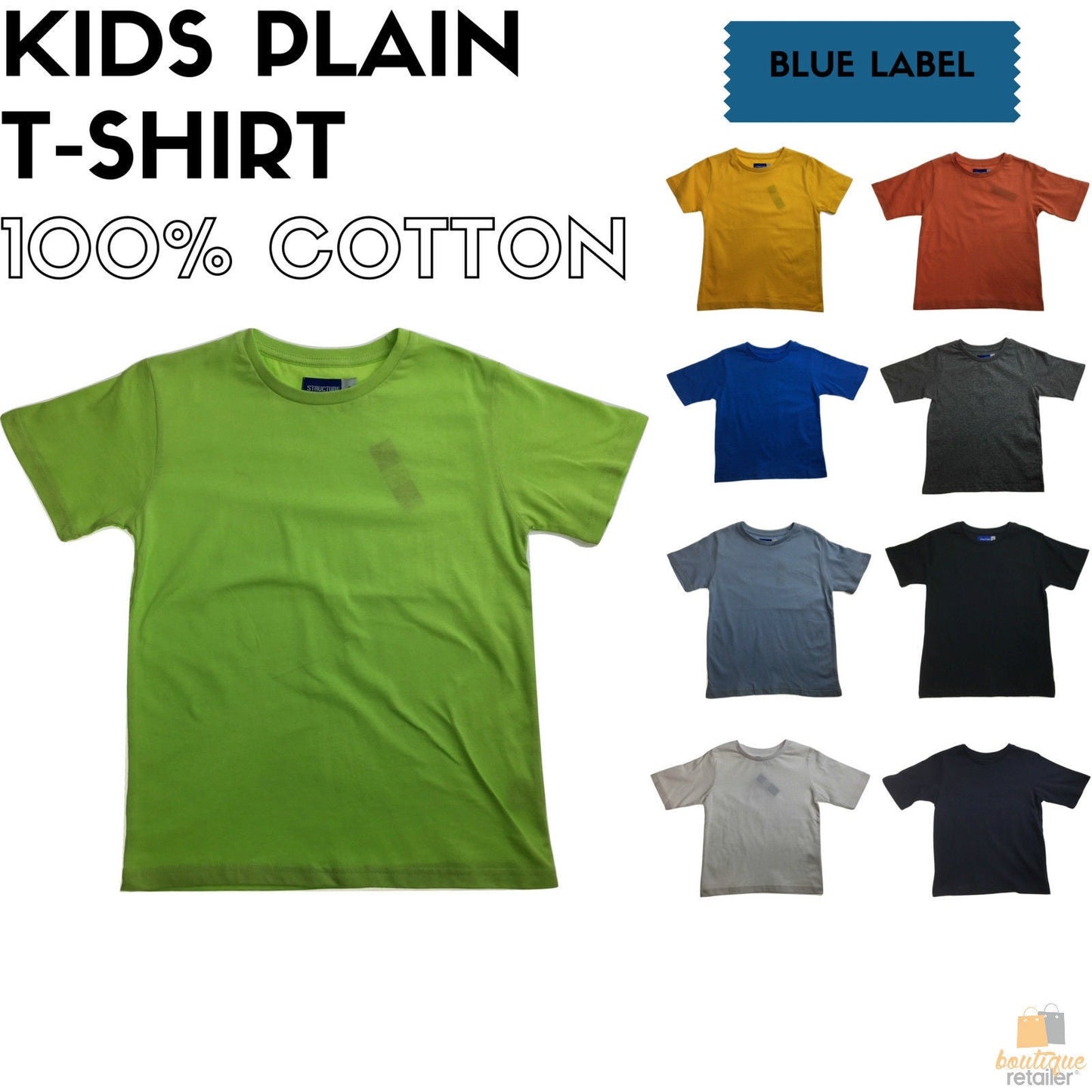 KIDS PLAIN T SHIRT Childrens Child 100% COTTON Boys Girls Basic Blank Tee Top-1