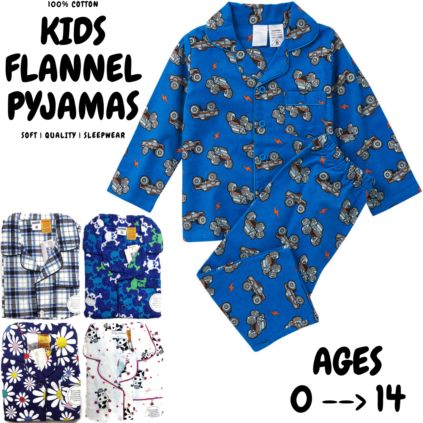 KIDS FLANNELETTE PYJAMAS PJs Boys Girls Flannel Pajamas Pyjama Winter Set PJ-1