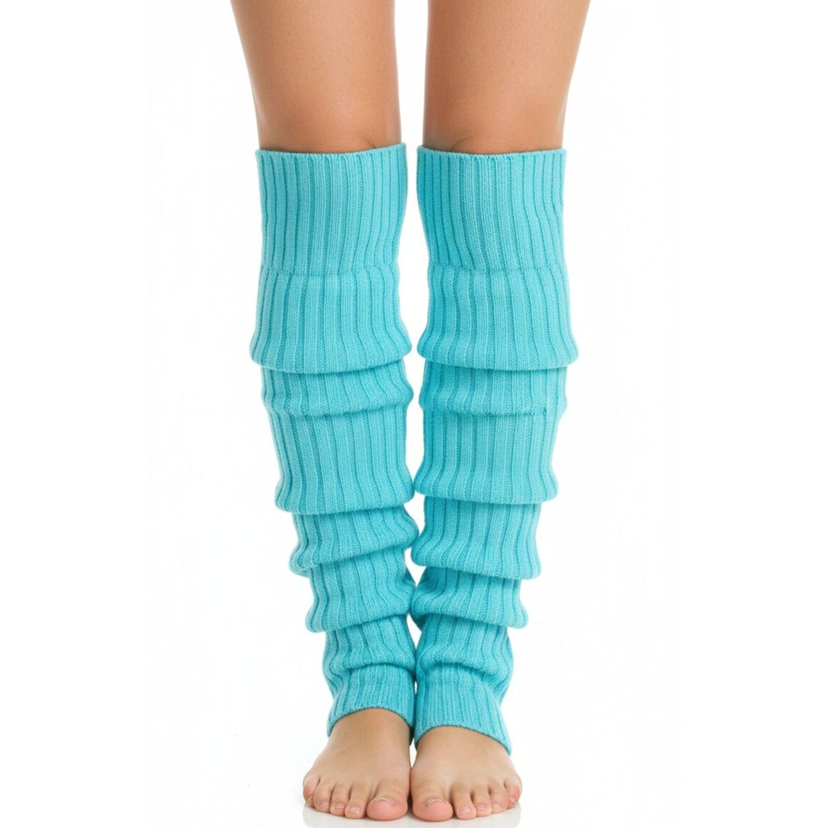Pair of Womens Leg Warmers Disco Winter Knit Dance Party Crochet Legging Socks Costume - Sky Blue