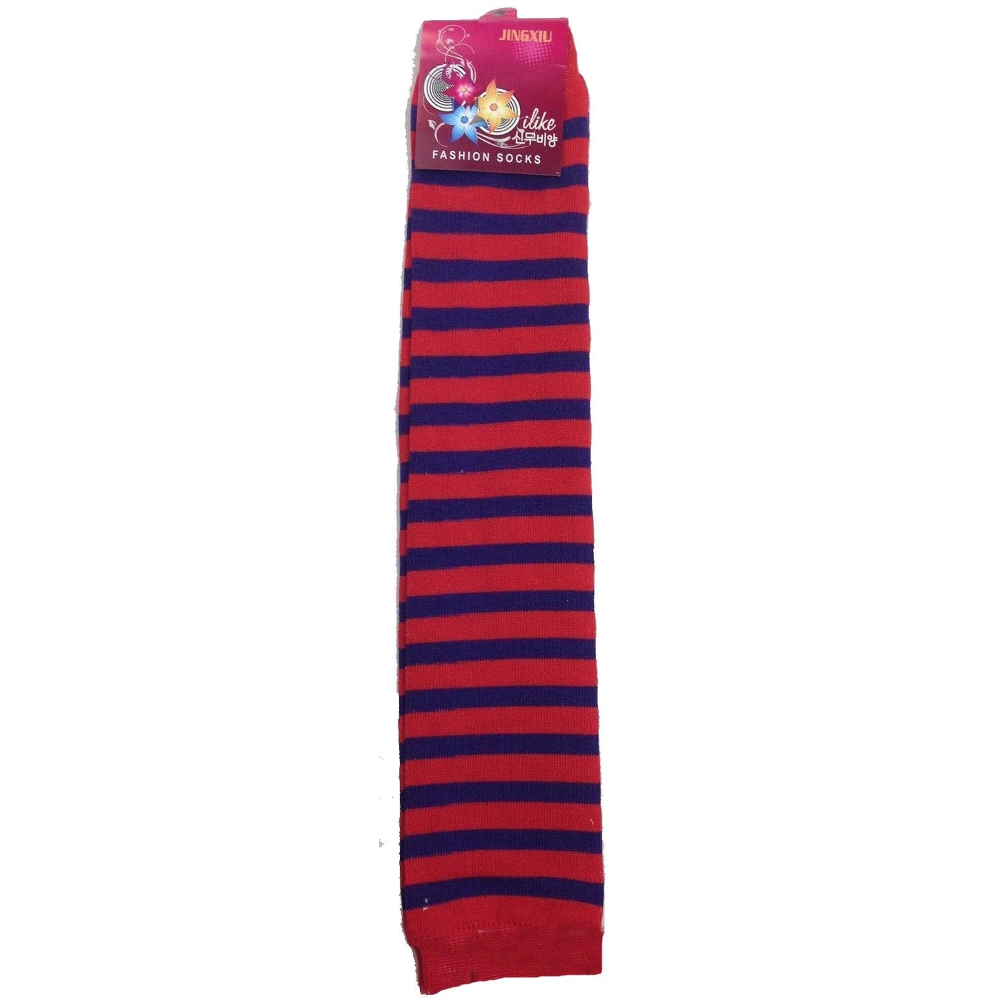 Long LEG WARMERS Party Costume Fine Knitted Stretch Ladies Girls Fancy Dress - Red/Navy-0