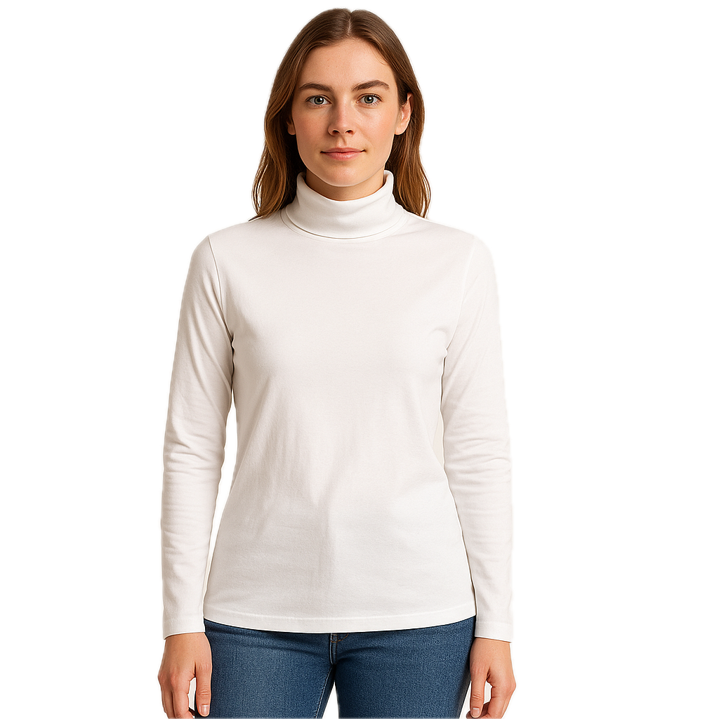 Ladies SKIVVY Womens Long Sleeve Plain Top Warm Turtleneck Cotton High Neck in White-7