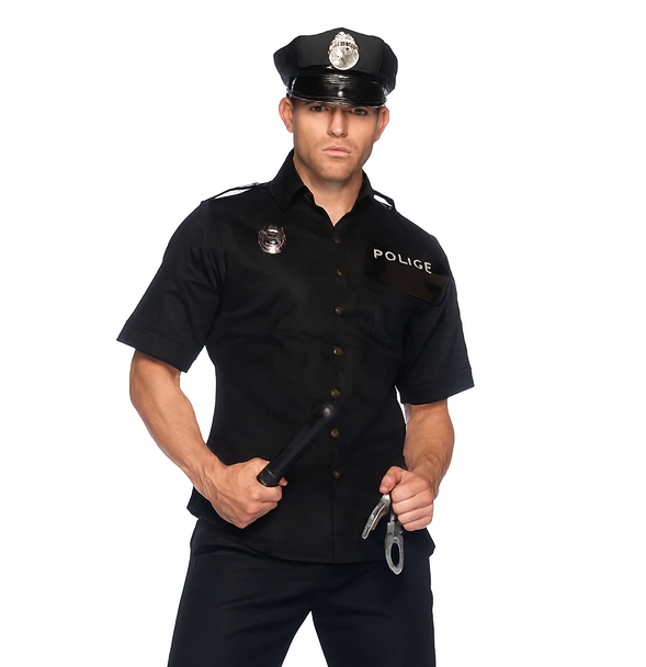 Mens Police Officer Costume Cop Fancy Dress Party Halloween Uniform Outfit