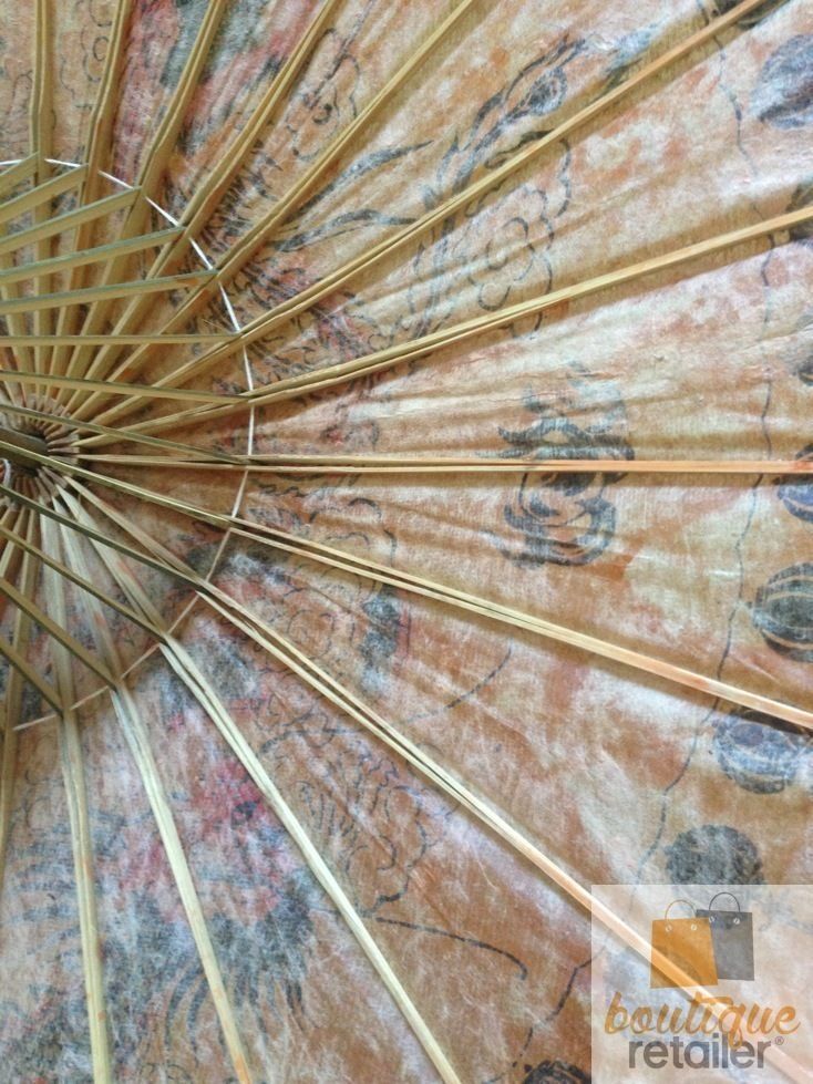 OIL PAPER UMBRELLA Parasol Chinese Decor HANDMADE Teak Leaf Bridal BAMBOO Rare-4