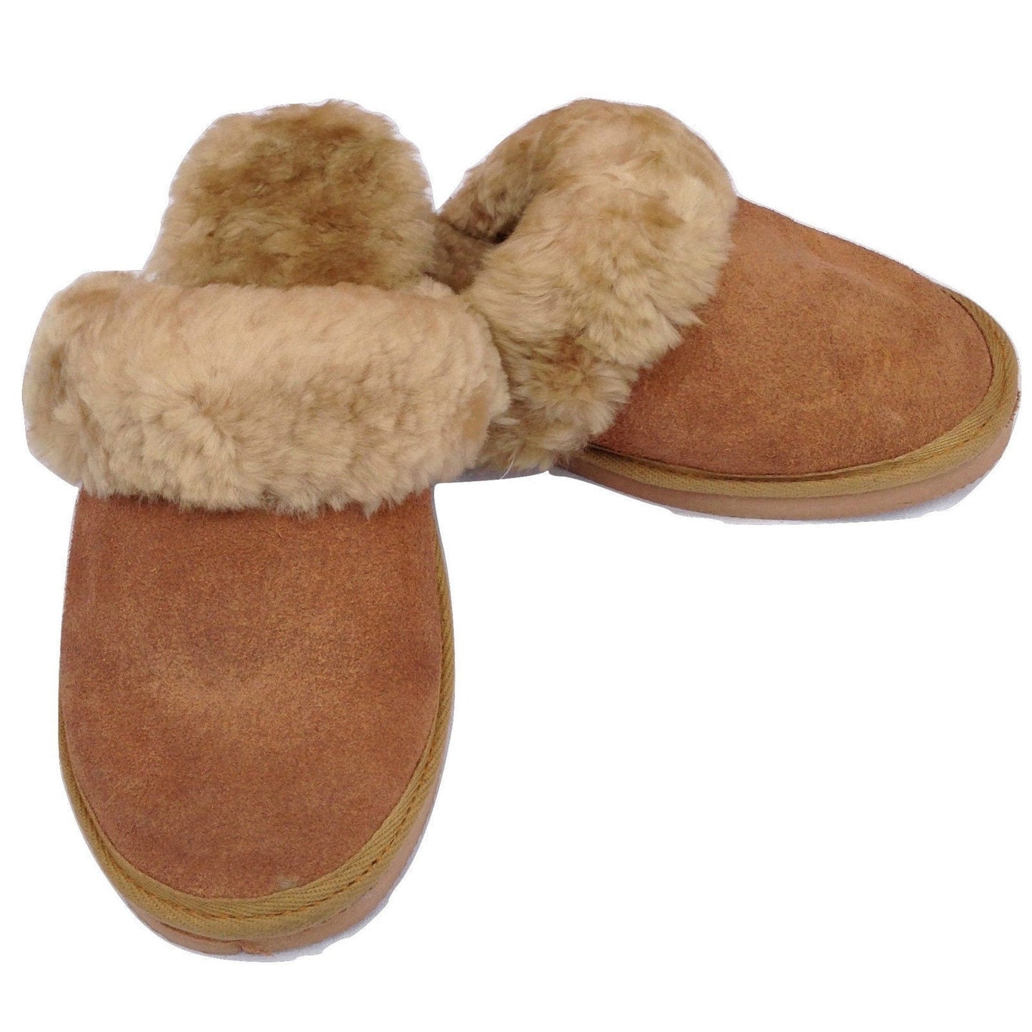 Sheepskin Wool Womens Slippers Scuffs Slip On Winter Ugg Slippers in Chestnut-9