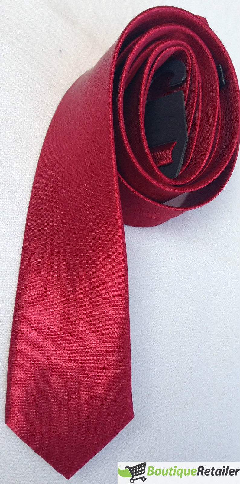 Mens Skinny Tie Slim Plain Polyester Necktie Formal Wedding Party - Burgundy