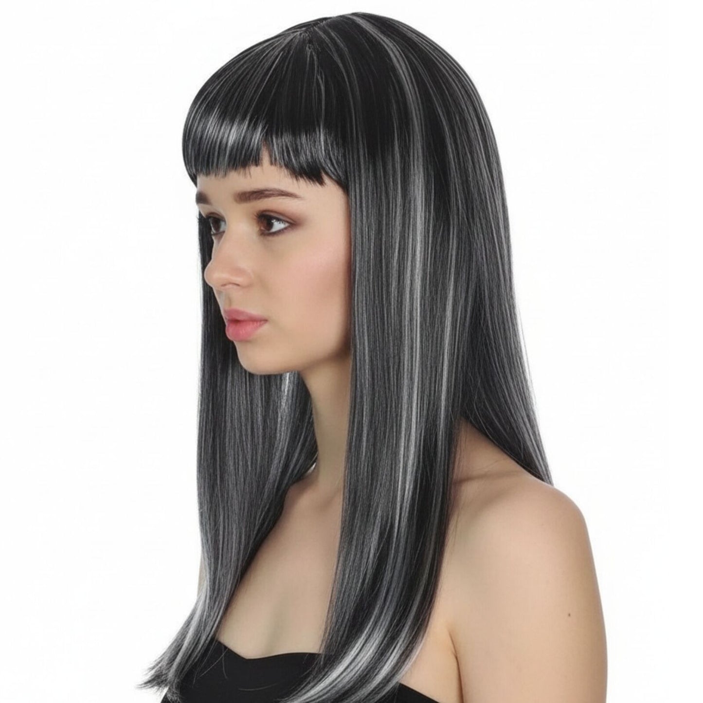 LONG WIG Straight Party Hair Costume Fringe Cosplay Fancy Dress 70cm Womens - Grey (22467)
