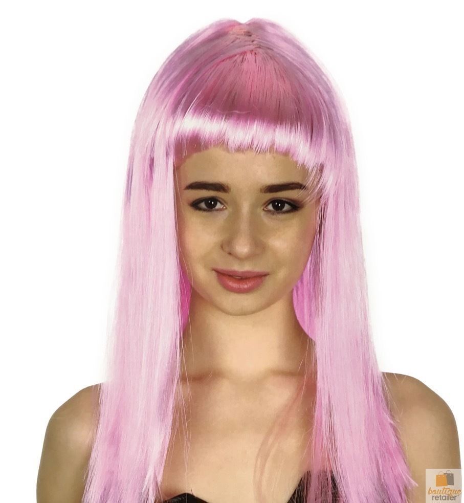 LONG WIG Straight Party Hair Costume Fringe Cosplay Fancy Dress 70cm Womens - Light Pink (22454)-1