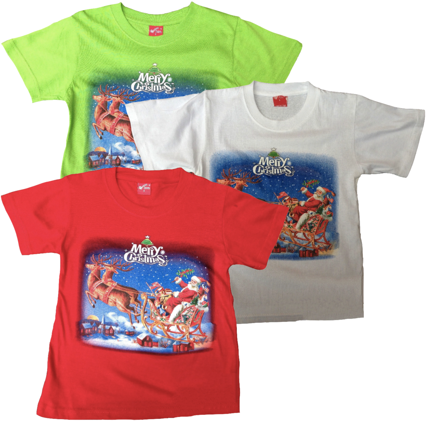 100% Cotton Kids Christmas T Shirt Xmas Top Santa Red White Party Costume-1